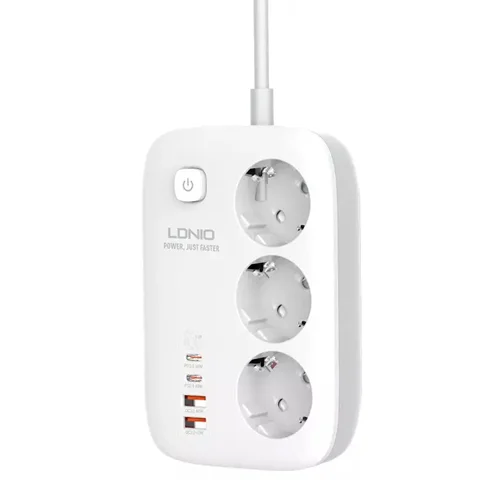 چند راهی 3 خانه برق ارت دار الدینیو SE3436 با کابل 2 متری + شارژر USB و Type-C(گارانتی شش ماهه)